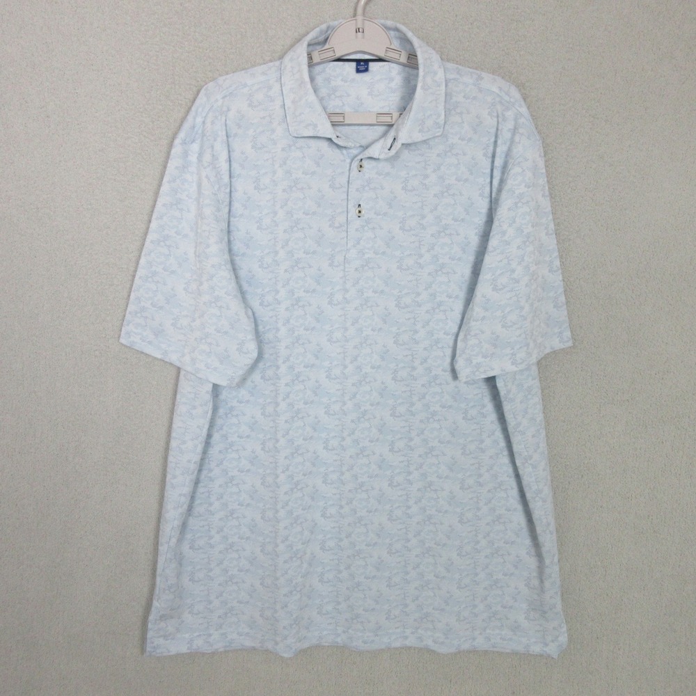 Stitch Golf Mens XL Blue White Floral Performance Short Sleeve Polo Shirt